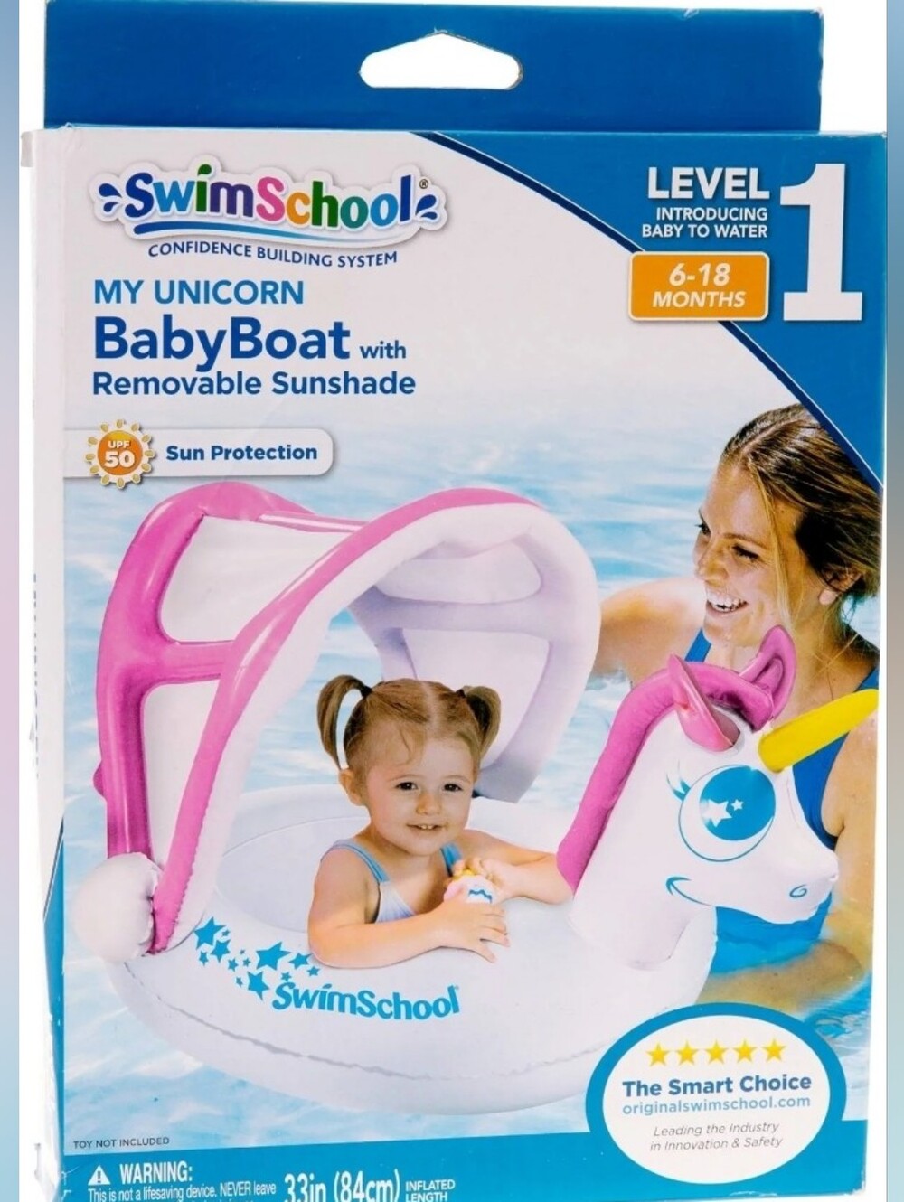 SwimSchool My Unicorn BabyBoat With Removable Syn Shade - White & Pink